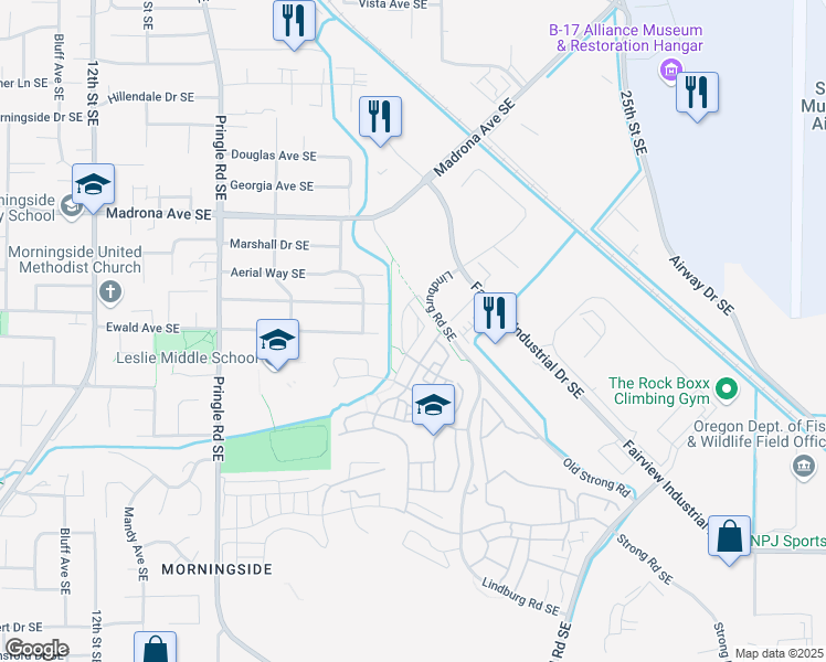 map of restaurants, bars, coffee shops, grocery stores, and more near 2067 Audubon Avenue Southeast in Salem