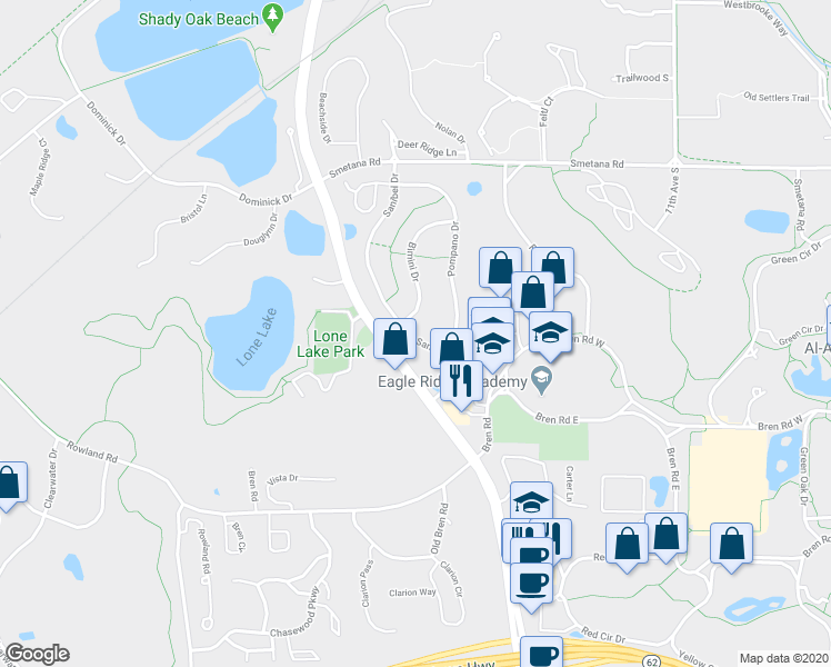 map of restaurants, bars, coffee shops, grocery stores, and more near 5638 Sanibel Drive in Hopkins