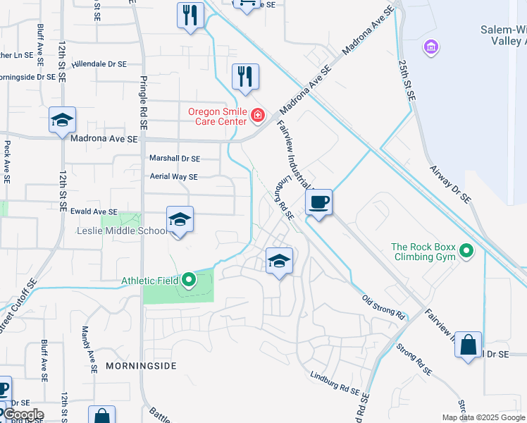 map of restaurants, bars, coffee shops, grocery stores, and more near 2057 Audubon Avenue Southeast in Salem