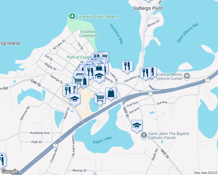 map of restaurants, bars, coffee shops, grocery stores, and more near 271 Morse Avenue in Excelsior