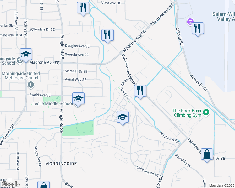 map of restaurants, bars, coffee shops, grocery stores, and more near 2049 Audubon Avenue Southeast in Salem