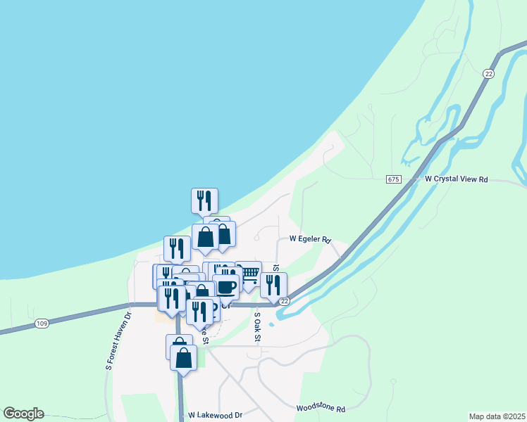 map of restaurants, bars, coffee shops, grocery stores, and more near 5818 South Sheridan Lane in Glen Arbor