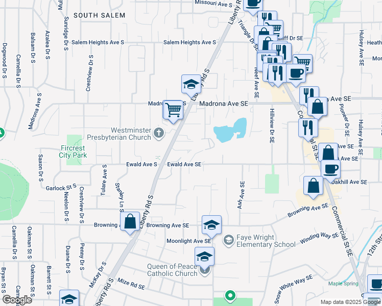 map of restaurants, bars, coffee shops, grocery stores, and more near 3652-3668 Liberty Road South in Salem