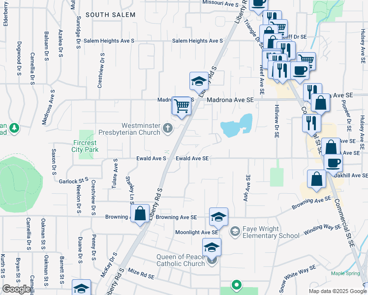 map of restaurants, bars, coffee shops, grocery stores, and more near 3652-3668 Liberty Road South in Salem