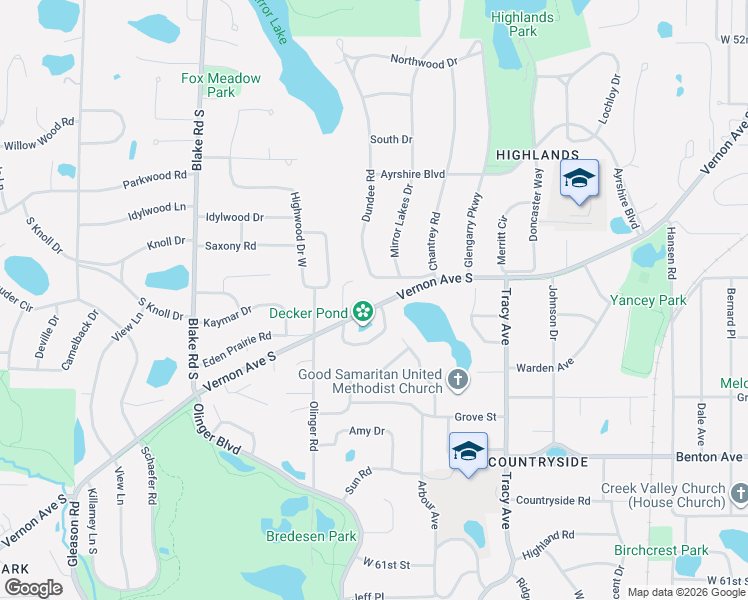 map of restaurants, bars, coffee shops, grocery stores, and more near 5537 Dundee Road in Minneapolis