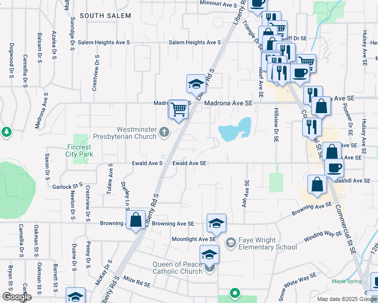 map of restaurants, bars, coffee shops, grocery stores, and more near 146 Harvard Court Southeast in Salem