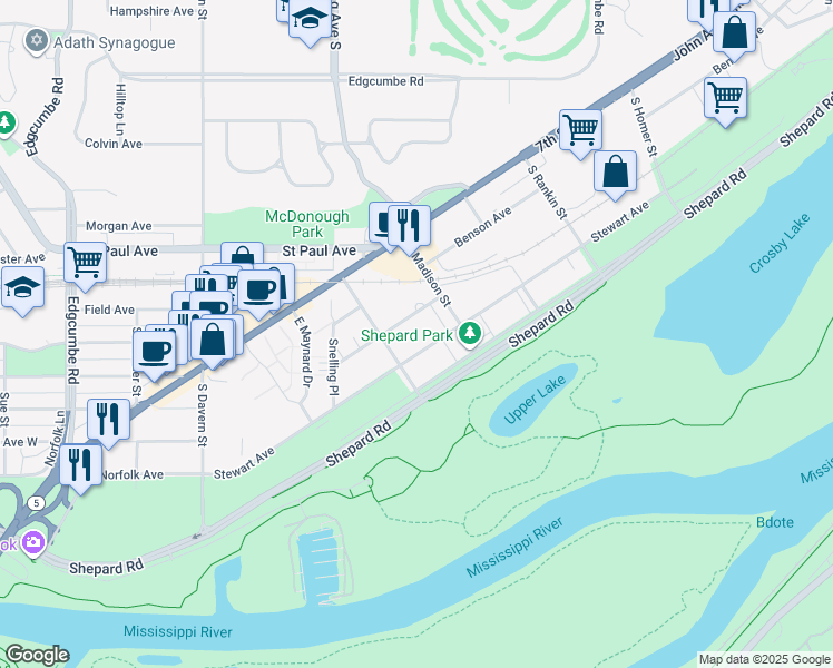 map of restaurants, bars, coffee shops, grocery stores, and more near 2335 Stewart Avenue in Saint Paul