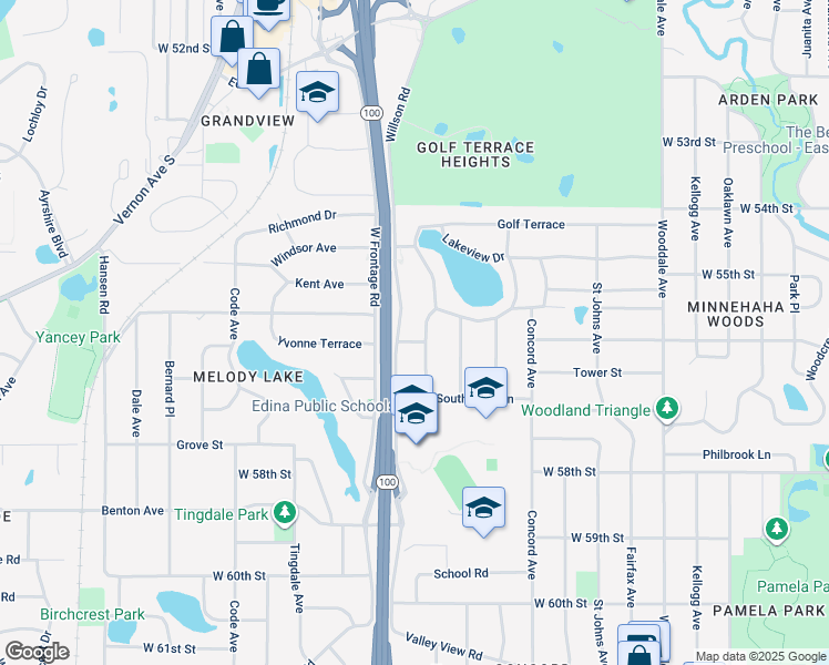 map of restaurants, bars, coffee shops, grocery stores, and more near 5600 Sherwood Avenue in Minneapolis