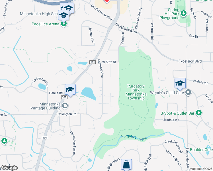 map of restaurants, bars, coffee shops, grocery stores, and more near 5609 Mahoney Avenue in Minnetonka