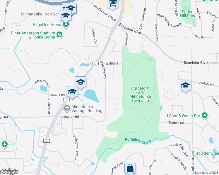 map of restaurants, bars, coffee shops, grocery stores, and more near 5609 Mahoney Avenue in Minnetonka