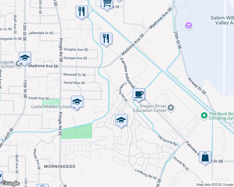 map of restaurants, bars, coffee shops, grocery stores, and more near 1904 Audobon Avenue Southeast in Salem