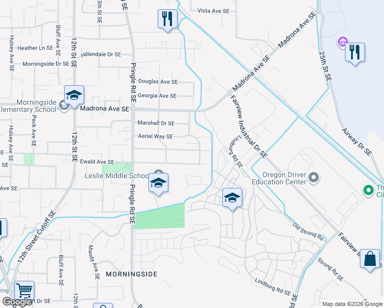 map of restaurants, bars, coffee shops, grocery stores, and more near 1765 Corina Drive Southeast in Salem