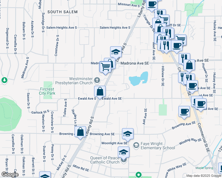 map of restaurants, bars, coffee shops, grocery stores, and more near 3652-3668 Liberty Road South in Salem