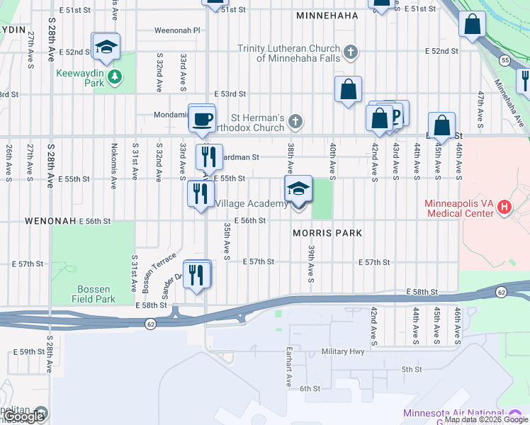 map of restaurants, bars, coffee shops, grocery stores, and more near 5537 37th Avenue South in Minneapolis