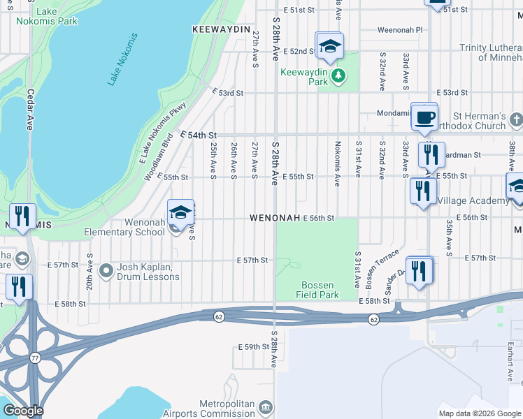 map of restaurants, bars, coffee shops, grocery stores, and more near in Minneapolis