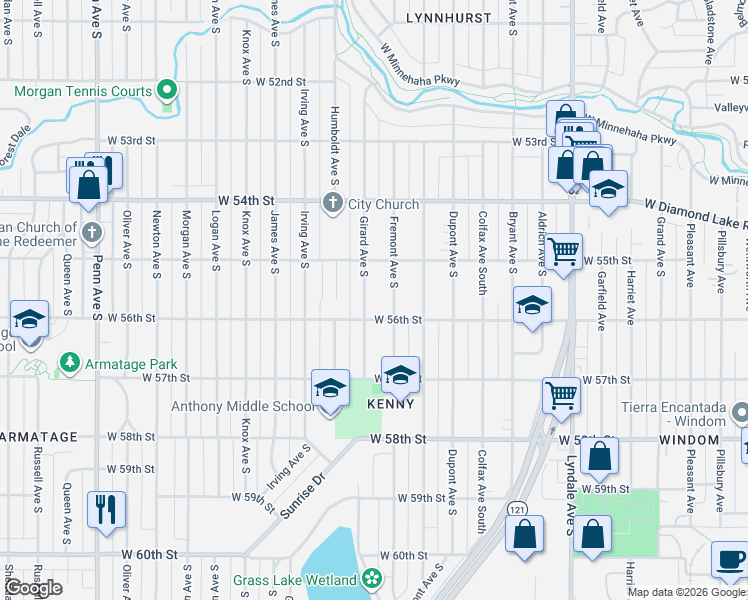 map of restaurants, bars, coffee shops, grocery stores, and more near 5529 Girard Avenue South in Minneapolis
