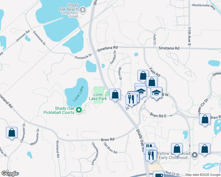 map of restaurants, bars, coffee shops, grocery stores, and more near 5542 Sanibel Drive in Hopkins