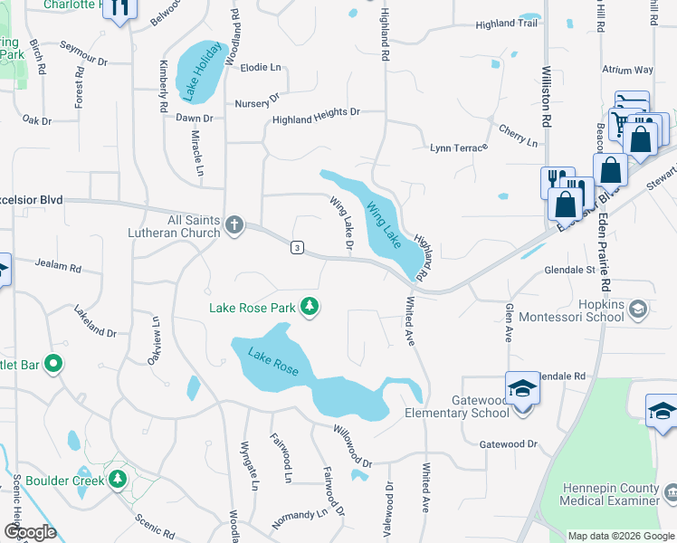map of restaurants, bars, coffee shops, grocery stores, and more near in Minnetonka