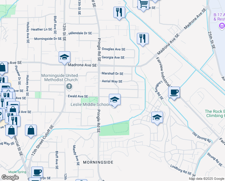 map of restaurants, bars, coffee shops, grocery stores, and more near 1555 Corina Drive Southeast in Salem