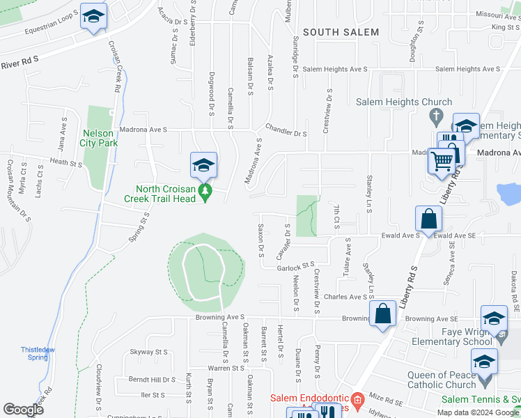 map of restaurants, bars, coffee shops, grocery stores, and more near 1109 Luradel Avenue South in Salem