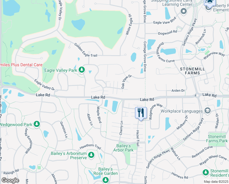 map of restaurants, bars, coffee shops, grocery stores, and more near 3235 Oak View Drive in Woodbury