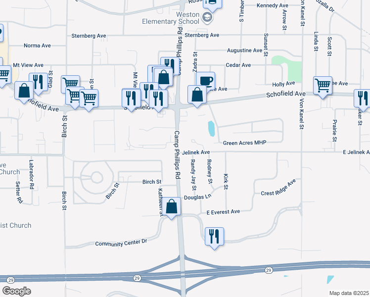 map of restaurants, bars, coffee shops, grocery stores, and more near 4002 East Jelinek Avenue in Weston