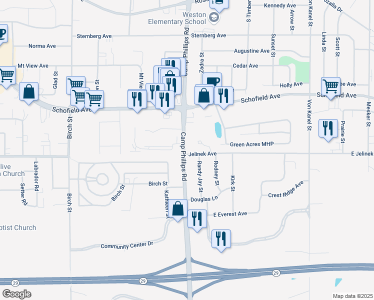 map of restaurants, bars, coffee shops, grocery stores, and more near 4002 East Jelinek Avenue in Weston