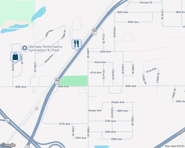 map of restaurants, bars, coffee shops, grocery stores, and more near 13051 41st Avenue in Lake Hallie