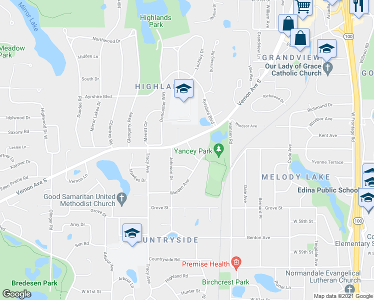 map of restaurants, bars, coffee shops, grocery stores, and more near 5604 Gate Park Road in Minneapolis