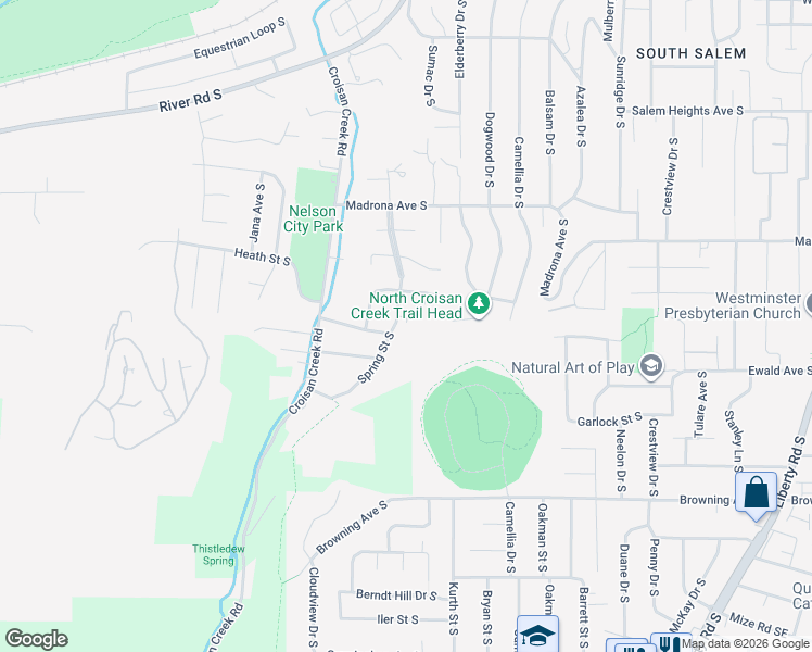 map of restaurants, bars, coffee shops, grocery stores, and more near 3696 Spring Street South in Salem