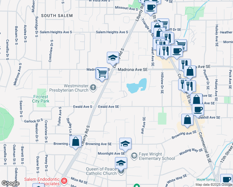 map of restaurants, bars, coffee shops, grocery stores, and more near 3703 Tunbridge Wells Street Southeast in Salem