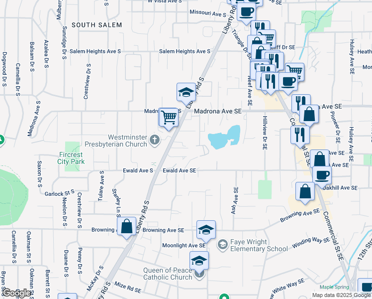 map of restaurants, bars, coffee shops, grocery stores, and more near 3652-3668 Liberty Road South in Salem