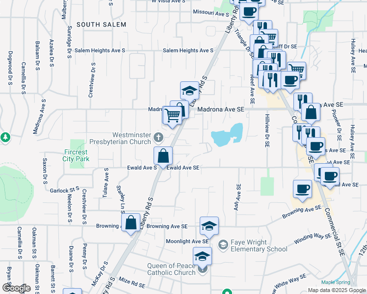 map of restaurants, bars, coffee shops, grocery stores, and more near 3652-3668 Liberty Road South in Salem