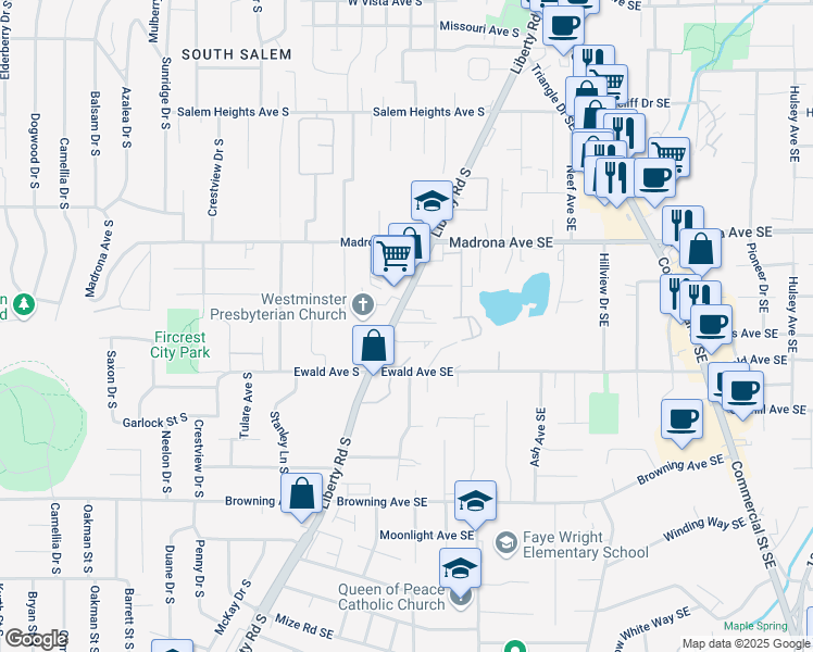 map of restaurants, bars, coffee shops, grocery stores, and more near 3652-3668 Liberty Road South in Salem