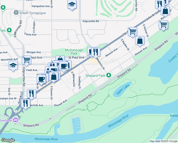 map of restaurants, bars, coffee shops, grocery stores, and more near 1306 Alton Street in Saint Paul