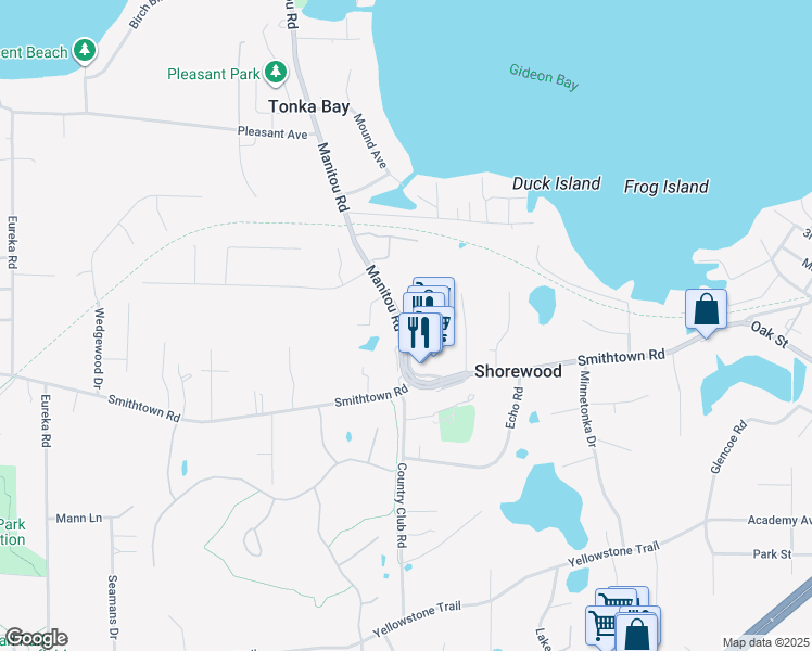 map of restaurants, bars, coffee shops, grocery stores, and more near 5609 Manitou Road in Excelsior