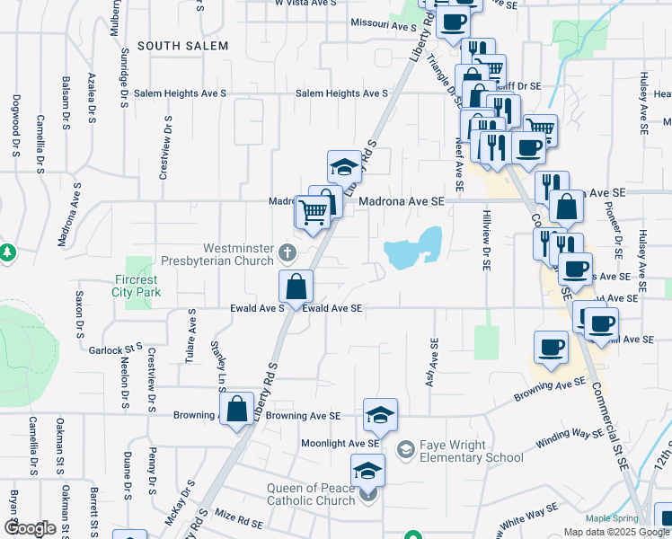 map of restaurants, bars, coffee shops, grocery stores, and more near 3652-3668 Liberty Rd S in Salem