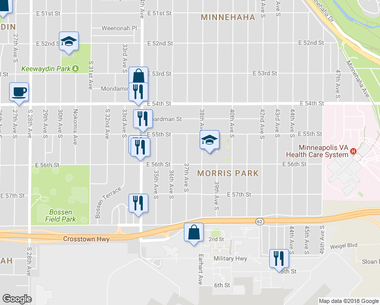 map of restaurants, bars, coffee shops, grocery stores, and more near 5537 37th Avenue South in Minneapolis