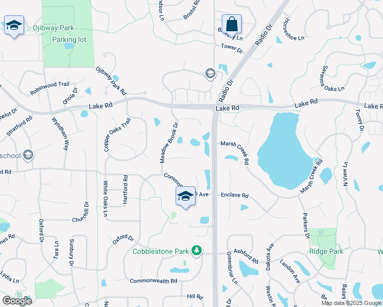 map of restaurants, bars, coffee shops, grocery stores, and more near 3227 Meadowbrook Place in Woodbury