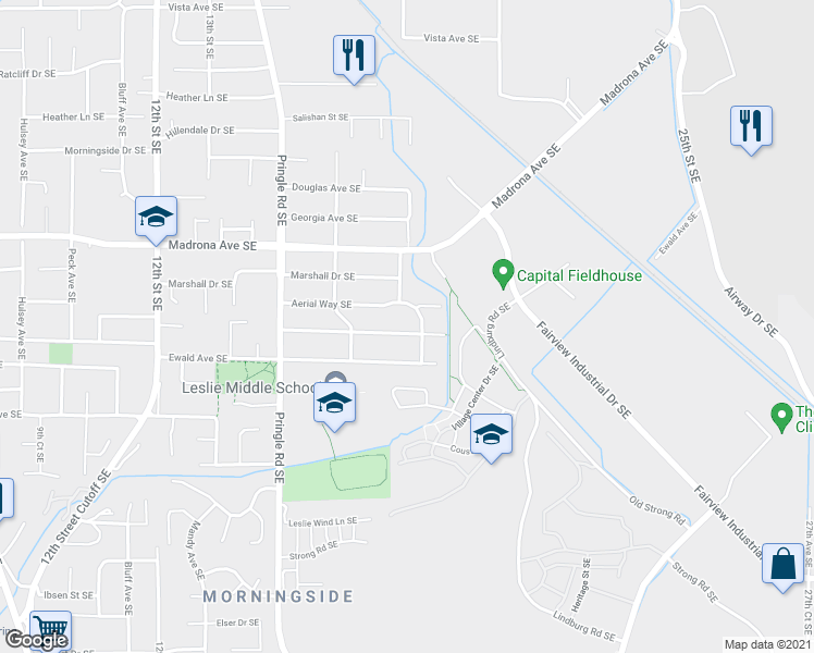 map of restaurants, bars, coffee shops, grocery stores, and more near 1765 Corina Drive Southeast in Salem