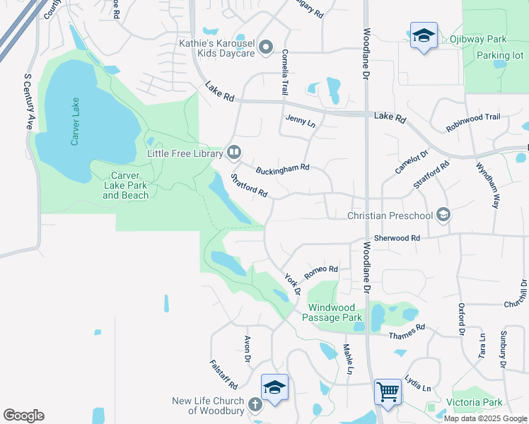 map of restaurants, bars, coffee shops, grocery stores, and more near 3217 York Drive in Woodbury