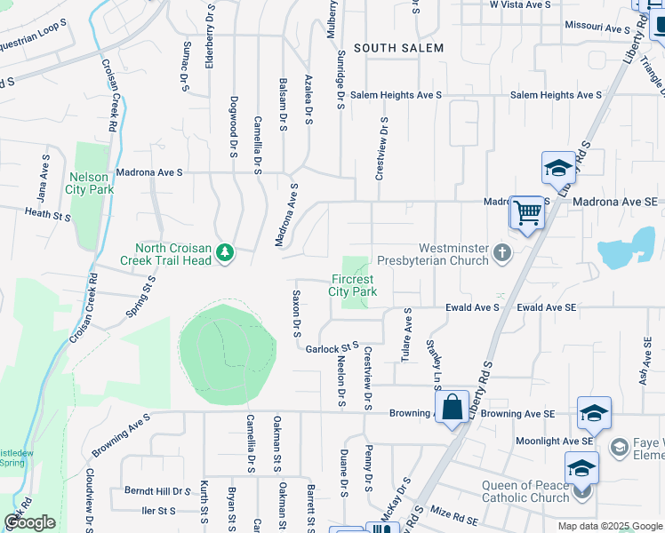 map of restaurants, bars, coffee shops, grocery stores, and more near 1010 Southridge Place South in Salem