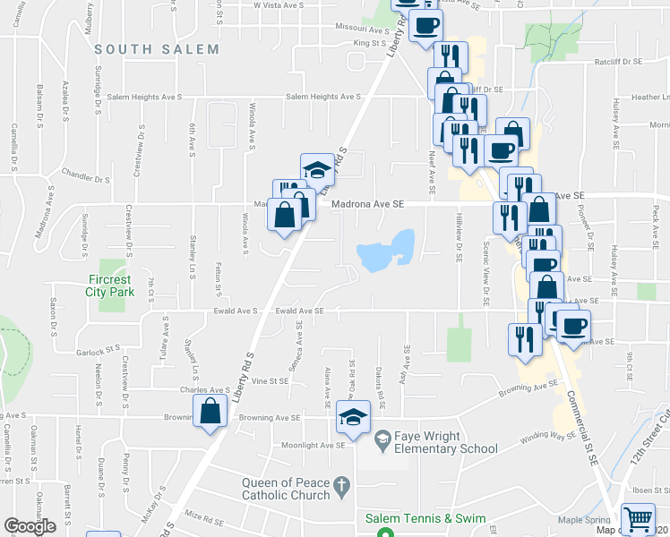 map of restaurants, bars, coffee shops, grocery stores, and more near 3703 Tunbridge Wells Street Southeast in Salem