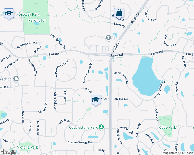 map of restaurants, bars, coffee shops, grocery stores, and more near 3227 Meadowbrook Place in Woodbury