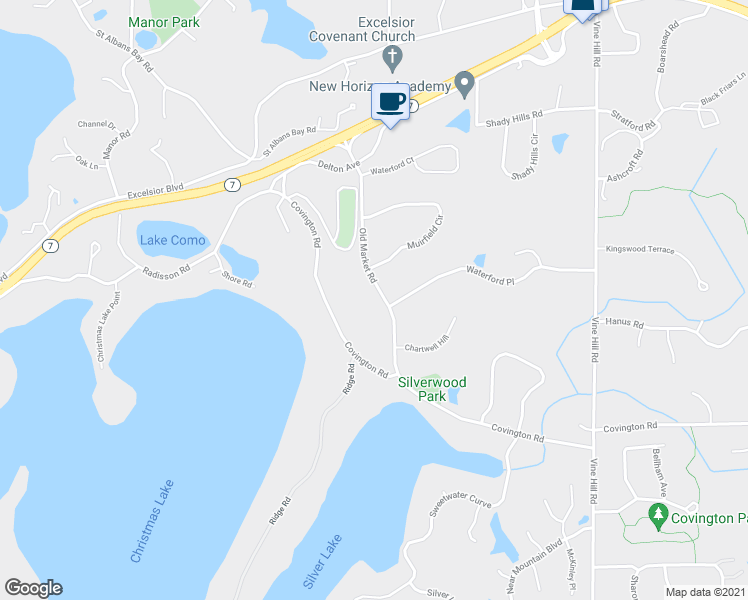 map of restaurants, bars, coffee shops, grocery stores, and more near 5590 Old Market Road in Excelsior