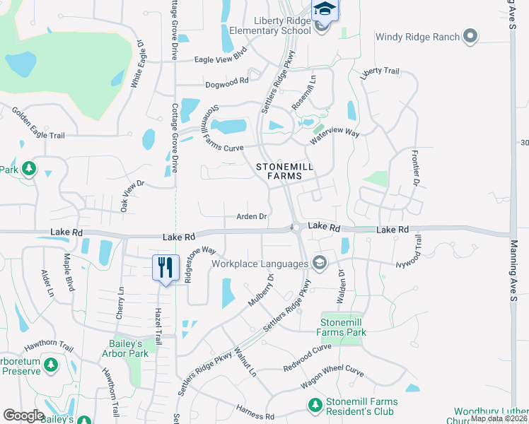 map of restaurants, bars, coffee shops, grocery stores, and more near 3221 Arden Drive in Woodbury