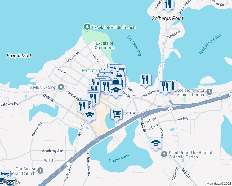 map of restaurants, bars, coffee shops, grocery stores, and more near 438 Union Place in Excelsior