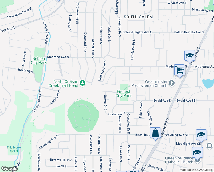 map of restaurants, bars, coffee shops, grocery stores, and more near 1109 Luradel Avenue South in Salem