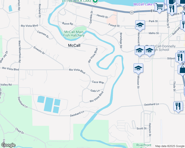 map of restaurants, bars, coffee shops, grocery stores, and more near 278 Rio Vista Boulevard in McCall