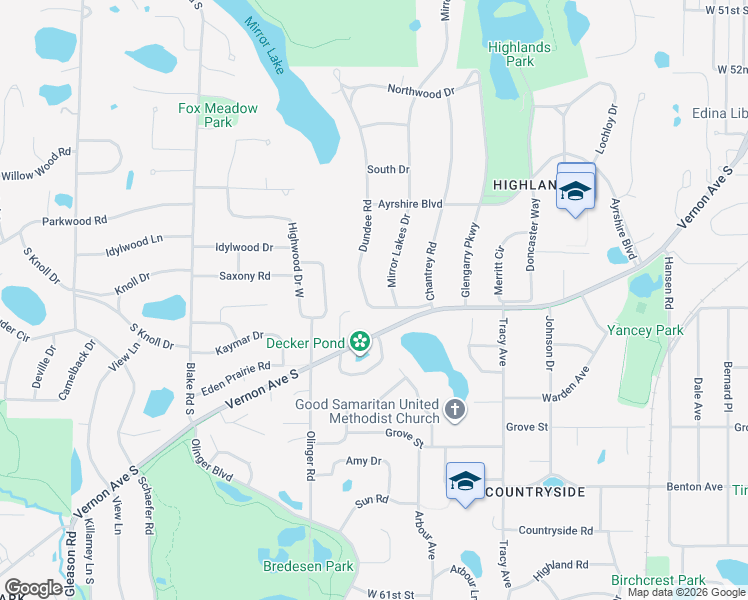 map of restaurants, bars, coffee shops, grocery stores, and more near 5537 Dundee Road in Minneapolis